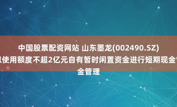 中国股票配资网站 山东墨龙(002490.SZ)：拟使用额度不超2亿元自有暂时闲置资金进行短期现金管理